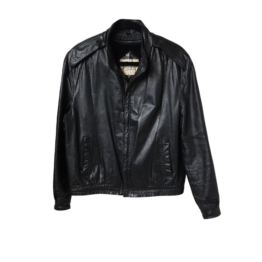 Berman's Vintage Black Leather Cafe Racer Bomber Jacket Mens Size 44
